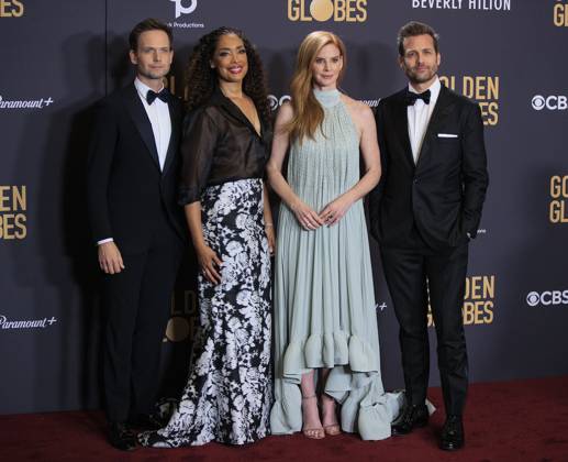 January 7, 2024, Beverly Hills, California, USA: Patrick J. Adams, Gina Torres, Sarah Rafferty and Gabriel Macht (L-R) in the press room of the 81st Annual Golden Globe Awards on Sunday January 7, 2024 at The Beverly Hilton Hotel in Beverly Hills, California. ARIANA RUIZ PI Beverly Hills USA - ZUMAp124 20240107_zaa_p124_157 Copyright: xArianaxRuizx