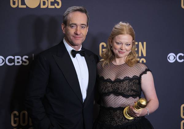 January 7, 2024, Beverly Hills, California, USA: Matthew Macfadyen and Sarah Snook in the press room of the 81st Annual Golden Globe Awards on Sunday January 7, 2024 at The Beverly Hilton Hotel in Beverly Hills, California. ARIANA RUIZ PI Beverly Hills USA - ZUMAp124 20240107_zaa_p124_162 Copyright: xArianaxRuizx