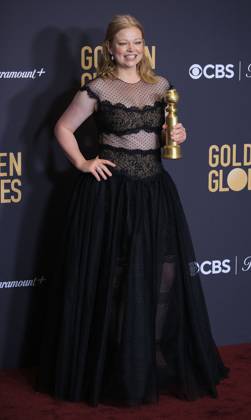 January 7, 2024, Beverly Hills, California, USA: Sarah Snook in the press room of the 81st Annual Golden Globe Awards on Sunday January 7, 2024 at The Beverly Hilton Hotel in Beverly Hills, California. ARIANA RUIZ PI Beverly Hills USA - ZUMAp124 20240107_zaa_p124_170 Copyright: xArianaxRuizx