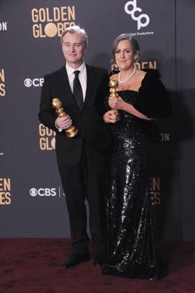 RECORD DATE NOT STATED Christopher Nolan, Emma Thomas in the press room, 81st Annual Golden Globe Awards - Press Room, Beverly Hilton Hotel, Beverly Hills, CA, United States, January 7, 2024. (Photo by: Elizabeth Goodenough Everett Collection) PUBLICATIONXNOTxINxCANxCHNxFRAxITAxJPNxNORxPOLxRUSxESPxUKxUSA