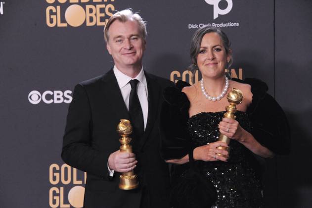 RECORD DATE NOT STATED Christopher Nolan, Emma Thomas in the press room, 81st Annual Golden Globe Awards - Press Room, Beverly Hilton Hotel, Beverly Hills, CA, United States, January 7, 2024. (Photo by: Elizabeth Goodenough Everett Collection) PUBLICATIONXNOTxINxCANxCHNxFRAxITAxJPNxNORxPOLxRUSxESPxUKxUSA