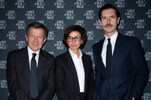 French Cinema Award 2024 Photocall Gilles Pelisson, Rachida Dati and Melvil Poupaud attending the Photocall for the French Cinema Award 2024 in Paris, France on January 18, 2024. Photo by Aurore Marechal ABACAPRESS.COM Paris France  Copyright: xMarechalxAurore ABACAx