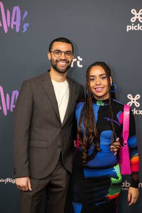 Karrewiet presenter Annebet Ampofo (R) pictured on the red carpet at the 16th edition of the MIA s (Music Industry Award) award show, in Antwerp, Wednesday 24 January 2024. The Music Industry Awards are the Flemish Music prizes handed out by the VRT and VI.BE.  JONASxROOSENS 84569944