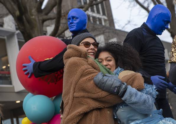 US actress Annette Bening hugs Harvard student Isabel Wilson, 19, following a parade, through the Harvard Yard in her honor, as she is named the Harvard University s Hasty Pudding Theatricals 2024 Woman of the Year in Cambridge, MA on Tuesday, February 06, 2024.  BOS20240206033 AmandaxSabga