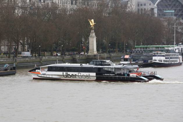 February 21, 2024, London, United Kingdom: General view of Uber Boat on River Thames during rainfall in central London. London United Kingdom - ZUMAs197 20240221_aab_s197_039 Copyright: xStevexTaylorx