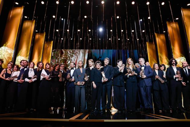 49eme ceremonie des CESAR. Salle. 49th Cesar Ceremony. Stage. index final finale sur scene photo de famille 302014 2024-02-24 Paris France Triet, Justine; Nolan, Christopher; Harari, Arthur; Jaoui, Agnes; Lemercier, ValÃ rie; Exarchopoulos, Adele  Copyright: xRomualdxMeigneuxx xStarfacex STAR_302014_194