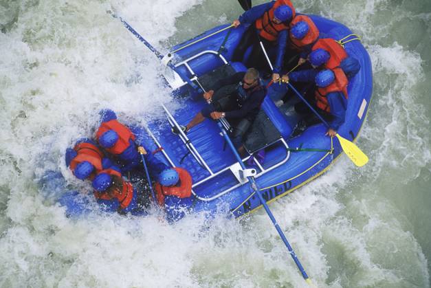 Aerial of Whitewater rafting on Kicking Horse River, British Columbia, Canada.  Copyright: x AllCanadaPhotos.comx 1990-27542