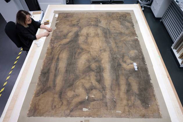 Bilder des Jahres 2024, Entertainment 02 Februar Entertainment Themen der Woche KW09 . 26 02 2024. London, United Kingdom. Michelangelos 1550s drawing The Epifania, one of the largest Renaissance works on paper, which has undergone a six year restoration and is part of a new exhibition at the British Museum in London.  xi-Imagesx IIM-25017-0001