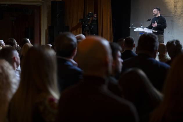 Ukraine, Wolodymyr Selenskyj während Verleihung des Taras Schewtschenko Preises in Kiew March 9, 2024, Kiev, Ukraine: Ukrainian President Volodymyr Zelenskyy delivers remarks during the award ceremony for the 2024 Taras Shevchenko National Prize, March 9, 2024 in Kiev, Ukraine. The award recognizes artists, poets, journalists, composers, and theater figures for their outstanding contribution to the development of Ukrainian culture. Kiev Ukraine - ZUMAp138 20240309_zaa_p138_001 Copyright: xUkrainexPresidency UkrainianxPrex