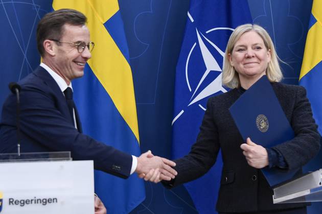 STOCKHOLM, SWEDEN 20240311 Prime Minister Ulf Kristersson M and Social Democratic Party leader Magdalena Andersson S hold a press conference on Swedens NATO membership STOCKHOLM SWEDEN x12060x  Copyright: xLarsxSchröder TTx PRESSTRÄFF NATO KRISTERSSON ANDESSON Ln31hKUcR1Y