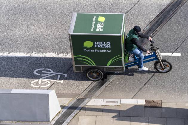 Hello Fresh Lierferdienst per Lastenrad, in der Hafencity in Hamburg Hello Fresh