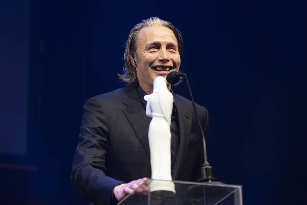 Actor Mads Mikkelsen wins a Bodil for best male lead in the movie The Promised Land(Bastarden).. Bodil Award 2024 at the Folketeatret in Copenhagen on Saturday, March 16, 2024.. (Photo: Claus Bech Ritzau Scanpix) , Copenhagen Denmark
