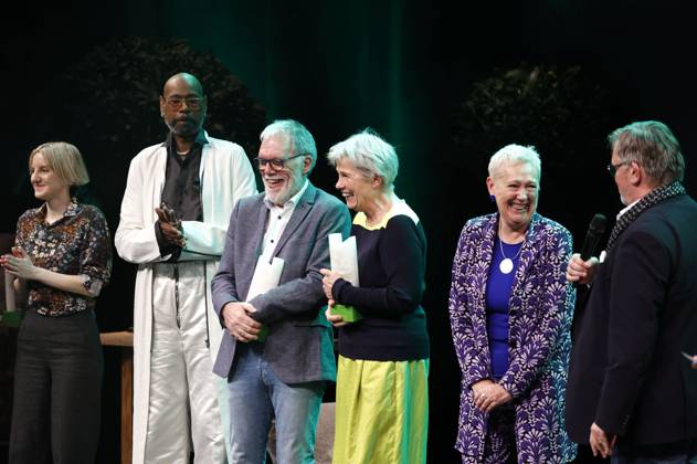 Shari Litt, Dennis Legree, Wolfgang Trepper, Gerburg Jahnke, Lioba Albus und Hape Kerkeling bei der Verleihung des Comedy-Preises Recklinghäuser Hurz im Ruhrfestspielhaus. Recklinghausen, 18.03.2024