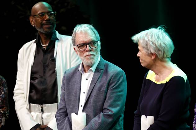 Dennis Legree, Wolfgang Trepper und Gerburg Jahnke bei der Verleihung des Comedy-Preises Recklinghäuser Hurz im Ruhrfestspielhaus. Recklinghausen, 18.03.2024