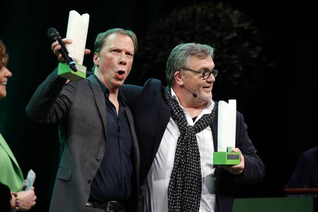 Achim Hagemann und Hape Kerkeling bei der Verleihung des Comedy-Preises Recklinghäuser Hurz im Ruhrfestspielhaus. Recklinghausen, 18.03.2024