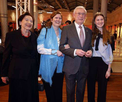 Eva Luise Koehler, Ulrike Koehler, Horst Koehler, Enkelin Kristina Koehler beim Deutschen Hoerfilmpreis 2024 in der Hauptstadtrepraesentanz der Deutschen Telekom Berlin.