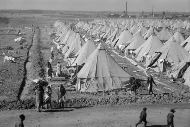 ARKANSAS: REFUGEE CAMP. View of the camp for flood refugees in Forrest City, Arkansas. Photograph by Edwin Locke or Walker Evans, March 1937.  Copyright: xGRANGERx xGRANGERx 0325262