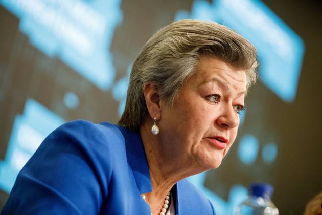 EU Commissioner for Home Affairs Ylva Johansson pictured during an hybrid press conference of Europol to present a report on the most threatening criminal networks in the European Union, in Brussels, Thursday 04 April 2024. HATIMxKAGHAT 90366018