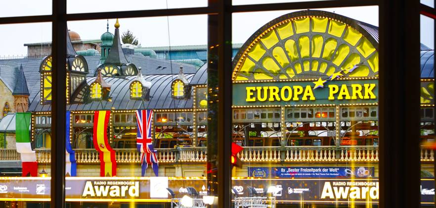 Rust, Germany - April 19, 2024: The 24th Radio Regenbogen Award at Europa-Park with general Atmosphere from the Park Entrance. 24th Radio Regenbogen Award at Europa-Park