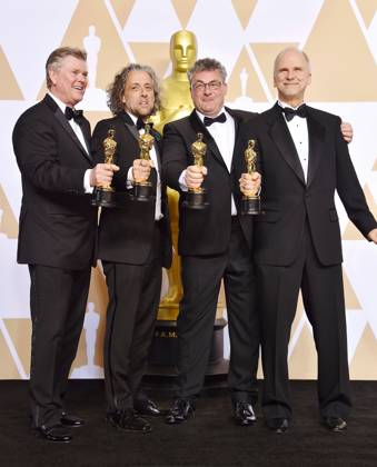 Richard R. Hoover, Paul Lambert, Gerd Nefzer, John Nelson in the press room during the 90th Annual Academy Awards in Hollywood 174082, (L-R) Visual effects artists, Richard R. Hoover, Paul Lambert, Gerd Nefzer and John Nelson, winners of the Best Visual Effects award for Blade Runner 2049 pose in the press room during the 90th Annual Academy Awards at Hollywood and Highland Center . Los Angeles, California - Sunday March 4, 2018., Copyright: xJoexSutter,xPacificCoastNewsx xAvalonx 0533342449