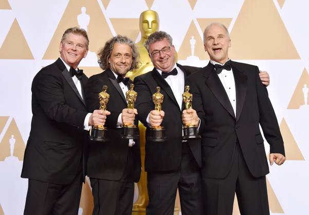 Richard R. Hoover, Paul Lambert, Gerd Nefzer, John Nelson in the press room during the 90th Annual Academy Awards in Hollywood 174082, (L-R) Visual effects artists, Richard R. Hoover, Paul Lambert, Gerd Nefzer and John Nelson, winners of the Best Visual Effects award for Blade Runner 2049 pose in the press room during the 90th Annual Academy Awards at Hollywood and Highland Center . Los Angeles, California - Sunday March 4, 2018., Copyright: xJoexSutter,xPacificCoastNewsx xAvalonx 0533342454
