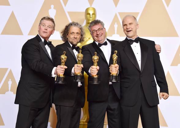 Richard R. Hoover, Paul Lambert, Gerd Nefzer, John Nelson in the press room during the 90th Annual Academy Awards in Hollywood 174082, (L-R) Visual effects artists, Richard R. Hoover, Paul Lambert, Gerd Nefzer and John Nelson, winners of the Best Visual Effects award for Blade Runner 2049 pose in the press room during the 90th Annual Academy Awards at Hollywood and Highland Center . Los Angeles, California - Sunday March 4, 2018., Copyright: xJoexSutter,xPacificCoastNewsx xAvalonx 0533342462