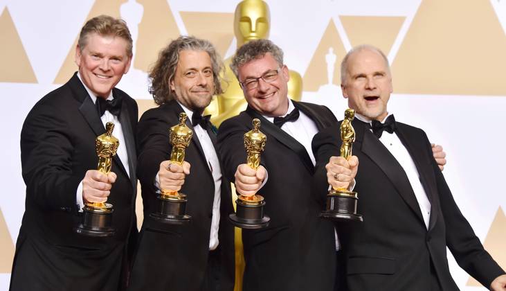 Richard R. Hoover, Paul Lambert, Gerd Nefzer, John Nelson in the press room during the 90th Annual Academy Awards in Hollywood 174082, (L-R) Visual effects artists, Richard R. Hoover, Paul Lambert, Gerd Nefzer and John Nelson, winners of the Best Visual Effects award for Blade Runner 2049 pose in the press room during the 90th Annual Academy Awards at Hollywood and Highland Center . Los Angeles, California - Sunday March 4, 2018., Copyright: xJoexSutter,xPacificCoastNewsx xAvalonx 0533342485