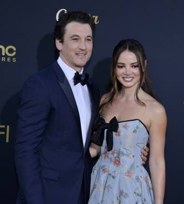 Miles Teller (L) and Keleigh Sperry Teller attend the 49th AFI Lifetime Achievement Award tribute gala honoring Nicole Kidman at the Dolby Theatre in the Hollywood section of Los Angeles on Saturday, April 27, 2024.  LAP2024042740 JIMxRUYMEN