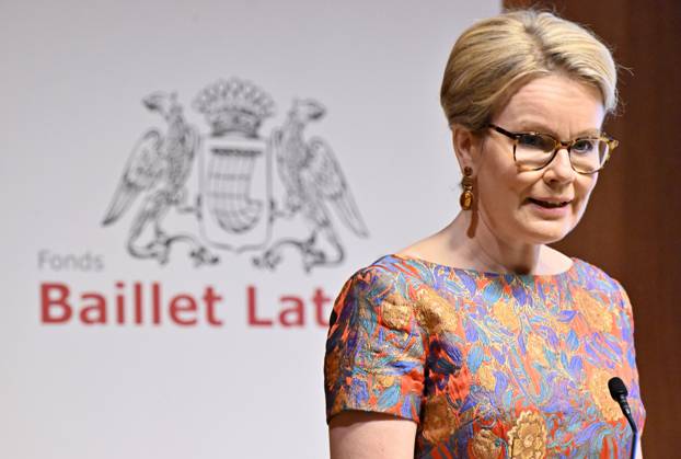 Queen Mathilde of Belgium pictured during the ceremony for the 50th anniversary of the Baillet Latour foundation and award ceremony of the Baillet Latour Biomedical Award, in Brussels, Monday 29 April 2024. The Baillet Latour Biomedical Award has been awarded annually since 2022 to promising young researchers in Belgium in the field of biomedical sciences.  ERICxLALMAND 91820101