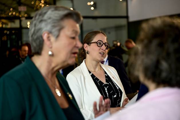 Ylva Johansson, European Commissioner for Home Affairs and State Secretary for Asylum and Migration policy Nicole de Moor pictured during a ministerial conference on the implementation and operationalization of the European Asylum and Migration Pact, in Gent, Tuesday 30 April 2024. DIRKxWAEM 91850794
