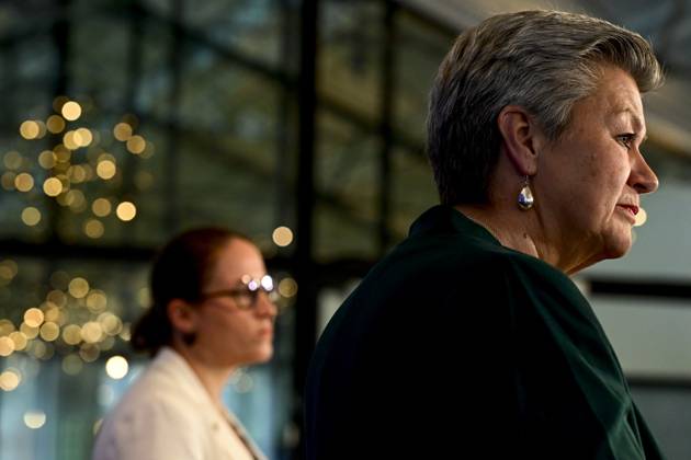 Ylva Johansson, European Commissioner for Home Affairs and State Secretary for Asylum and Migration policy Nicole de Moor pictured during a ministerial conference on the implementation and operationalization of the European Asylum and Migration Pact, in Gent, Tuesday 30 April 2024. DIRKxWAEM 91850839