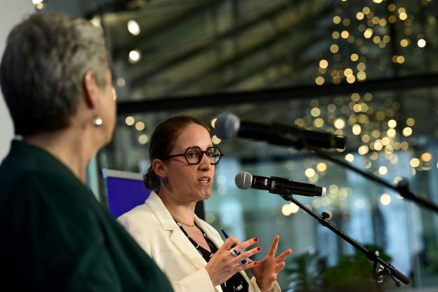 Ylva Johansson, European Commissioner for Home Affairs and State Secretary for Asylum and Migration policy Nicole de Moor pictured during a ministerial conference on the implementation and operationalization of the European Asylum and Migration Pact, in Gent, Tuesday 30 April 2024. DIRKxWAEM 91851317