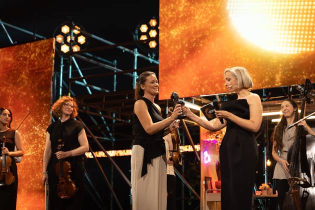 FOCUS COVERAGE REQUESTED TO BELGA - Winner muziek Bryggen pictured during the award ceremony of the Ultimas23 , Flemish culture prizes, Tuesday 30 April 2024, in Lint.  JAMESxARTHURxGEKIERE 91867707