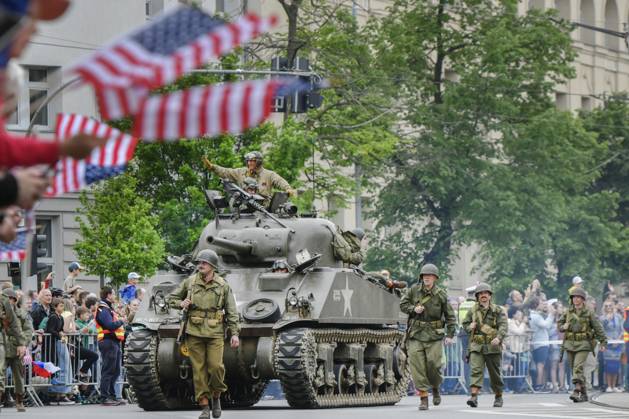 Bilder des Jahres 2024, News 05 Mai News Themen der Woche KW18 News Bilder des Tages Convoy of Liberty, convoy of historic military vehicles and motorcycles to commemorate 79 years since the end of World War Two in Plzen, Czech Republic, May 5, 2024. The Convoy of Liberty pays tribute to the American army that liberated the regions. The celebrations of the anniversary of the end of WWII and the liberation by the American army traditionally culminate in the Festival of Liberty in Plzen (Pilsen), west Bohemia. (CTKxPhoto MiroslavxChaloupka) CTKPhotoP2024050503849  CTKPhotoP2024050503849