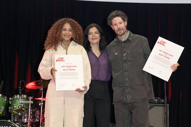 Joy Denalane, Jasmin Tabatabai und Max Herre bei der Verleihung des Fred Jay Preises 2024 im bcc Berlin Congress Center. Berlin, 14.05.2024