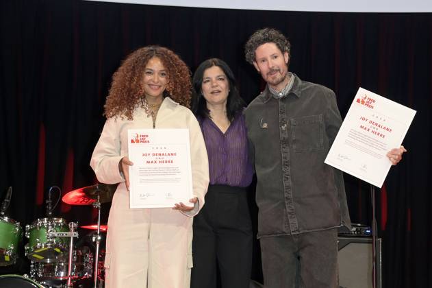 Joy Denalane, Jasmin Tabatabai und Max Herre bei der Verleihung des Fred Jay Preises 2024 im bcc Berlin Congress Center. Berlin, 14.05.2024