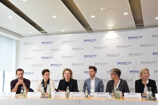 Dr.Theo Glauch Die LINKE Christina Singer Freie Waehler Andrea Woerle Gruene Phil Hackemann FDP, Maria Noichl SPD Prof Dr. Angelika Niebler CSU Muenchen 16.05.2024 Presseclub -Der Mittelstand BVMW eV. Bundesverband -Europawahl: Podiumsdiskussion der Spitzenkandidaten Muenchen