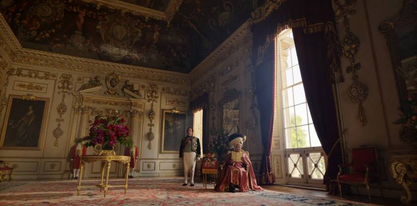 Hugh Sachs and Golda Rosheuvel Los Angeles.CA.USA. Hugh Sachs and Golda Rosheuvel (as Queen Charlotte) in a scene in the (C) Netflix romantic drama Bridgerton TV) (2024) S3E1 Season 3 Start date:2020 The series about the adventures of eight families set in the early 19th century England. LMK112-200524-001 Supplied by LMKMEDIA. Editorial Only. Landmark Media is not the copyright owner of these Film or TV stills but provides a service only for recognised Media outlets.
