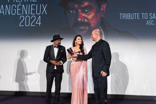 Cannes - Pierre Angenieux Prize Award Ceremony 2024 Pierre Angenieux Prize award ceremony with Santosh Sivan and Preity Zinta on stage during the 77th annual Cannes Film Festival at the Palais des Festivals, Saturday, May 24, 2024 in Cannes, France. Photo by Cyril Chateau ABACAPRESS.COM Cannes France Copyright: xChateauxCyril ABACAx