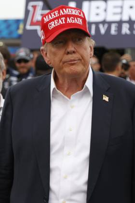 CHARLOTTE, NC - MAY 26: Former President of the United States of America Donald Trump on pit road prior to the running of the NASCAR Cup Series Coca-Cola 600 on May 26, 2024 at Charlotte Motor Speedway in Charlotte, NC. (Photo by Jeff Robinson Icon Sportswire) EDITORIAL USE ONLY Icon1045686813