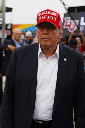 CHARLOTTE, NC - MAY 26: Former President of the United States of America Donald Trump on pit road prior to the running of the NASCAR Cup Series Coca-Cola 600 on May 26, 2024 at Charlotte Motor Speedway in Charlotte, NC. (Photo by Jeff Robinson Icon Sportswire) EDITORIAL USE ONLY Icon1045686815