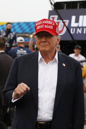CHARLOTTE, NC - MAY 26: Former President of the United States of America Donald Trump on pit road prior to the running of the NASCAR Cup Series Coca-Cola 600 on May 26, 2024 at Charlotte Motor Speedway in Charlotte, NC. (Photo by Jeff Robinson Icon Sportswire) EDITORIAL USE ONLY Icon1045686817