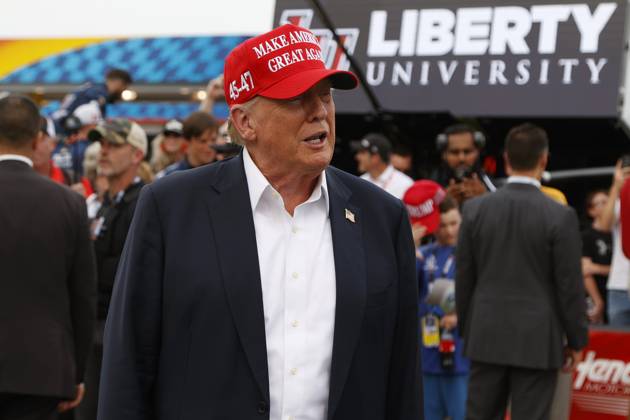 CHARLOTTE, NC - MAY 26: Former President of the United States of America Donald Trump on pit road prior to the running of the NASCAR Cup Series Coca-Cola 600 on May 26, 2024 at Charlotte Motor Speedway in Charlotte, NC. (Photo by Jeff Robinson Icon Sportswire) EDITORIAL USE ONLY Icon1045686820