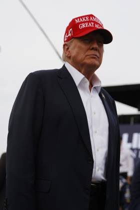 CHARLOTTE, NC - MAY 26: Former President of the United States of America Donald Trump on pit road prior to the running of the NASCAR Cup Series Coca-Cola 600 on May 26, 2024 at Charlotte Motor Speedway in Charlotte, NC. (Photo by Jeff Robinson Icon Sportswire) EDITORIAL USE ONLY Icon1045686833