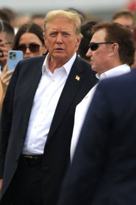 CHARLOTTE, NC - MAY 26: Former President of the United States of America Donald Trump with Richard Childress on pit road prior to the running of the NASCAR Cup Series Coca-Cola 600 on May 26, 2024 at Charlotte Motor Speedway in Charlotte, NC. (Photo by Jeff Robinson Icon Sportswire) EDITORIAL USE ONLY Icon1045686851