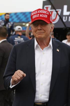 CHARLOTTE, NC - MAY 26: Former President of the United States of America Donald Trump on pit road prior to the running of the NASCAR Cup Series Coca-Cola 600 on May 26, 2024 at Charlotte Motor Speedway in Charlotte, NC. (Photo by Jeff Robinson Icon Sportswire) EDITORIAL USE ONLY Icon1045694118