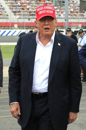CHARLOTTE, NC - MAY 26: Former President of the United States of America Donald Trump on pit road prior to the running of the NASCAR Cup Series Coca-Cola 600 on May 26, 2024 at Charlotte Motor Speedway in Charlotte, NC. (Photo by Jeff Robinson Icon Sportswire) EDITORIAL USE ONLY Icon1045694185