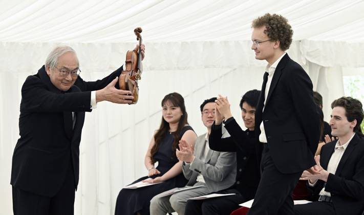 Presentation of prizes to the winners of the Queen Elisabeth Competition 2024 BRUSSELS, BELGIUM - JUNE 04: Presentation of prizes to the winners of the twentieth edition of the Queen Elisabeth Competition dedicated to the violin in the presence of Queen Mathilde. First Prize 2024 (Queen Elisabeth International Grand Prix) : Dmytro Udovychenko (Ukraine) on June 04, 2024 in Brussels, Belgium, 04 06 2024 Brussels Belgium  Copyright: xDidierxLebrunx