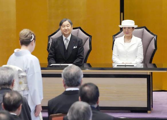 Japan emperor, empress at award ceremony Japanese Emperor Naruhito and Empress Masako attend a Japan Art Academy Prize ceremony in Tokyo on June 10, 2024. (Pool photo)  A14AA0002981427P