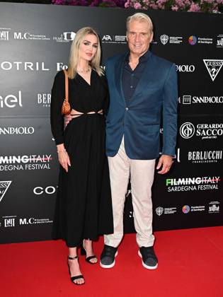 Santa Margherita di Pula, Cagliari, 7th edition of the Filming Italy Sardinia Festival, Red Carpet awards ceremony in the early evening. Santa Margherita di Pula, Cagliari, 7th edition of the Filming Italy Sardinia Festival, Red Carpet awards ceremony in the early evening. Pictured: TDolph Lundgren, Emma Krokdal Cagliari Italy  Copyright: xIPA ABACAx